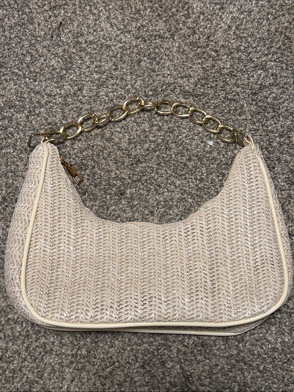 Shoulder bag gold chain small cream straw